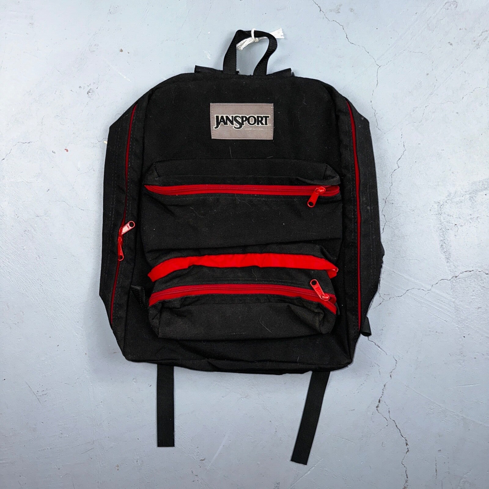 Jansport VTG Made in USA Black Red Backpack 90s 1990s Basic Full Zip Around
