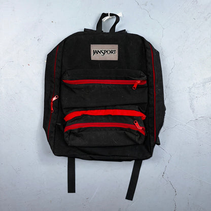 Jansport VTG Made in USA Black Red Backpack 90s 1990s Basic Full Zip Around