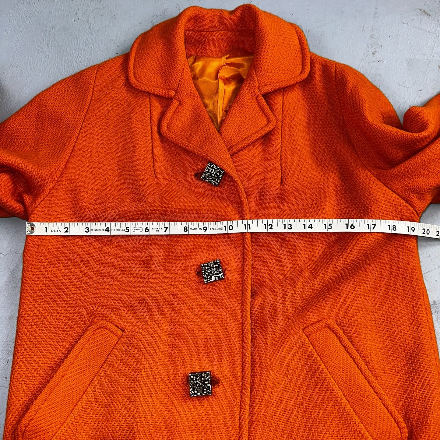 Vintage Lassie Junior Orange Wool Coat Mod 60s Button Up Retro Rockabilly S