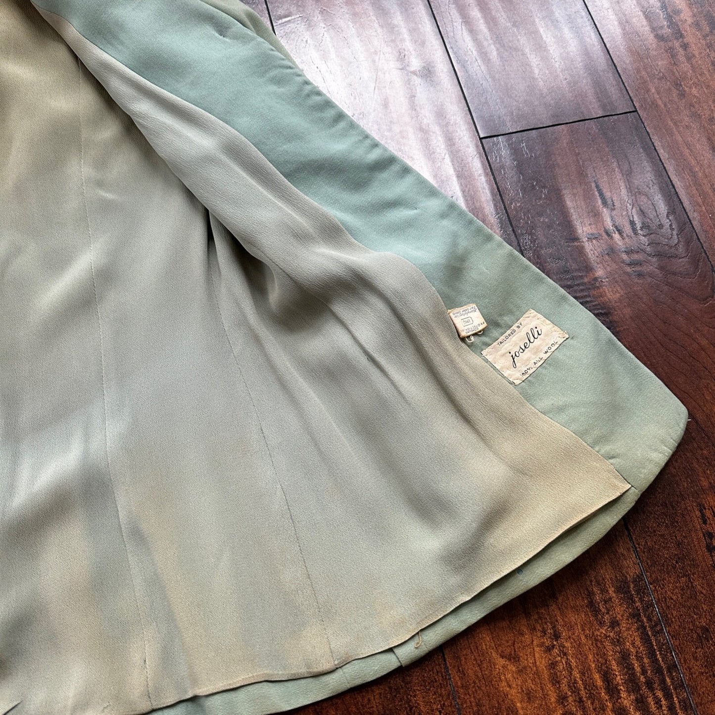 1950s Teal Green VTG 2 Piece Womens Houndstooth Suit Joselli MCM Wool 50s 40s