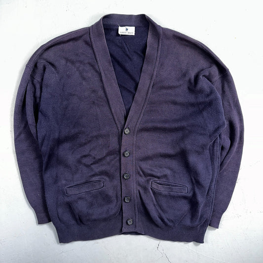 Vintage 70s Robert Bruce Cardigan Sweater Adult XL Navy Grandpa Grunge Faded