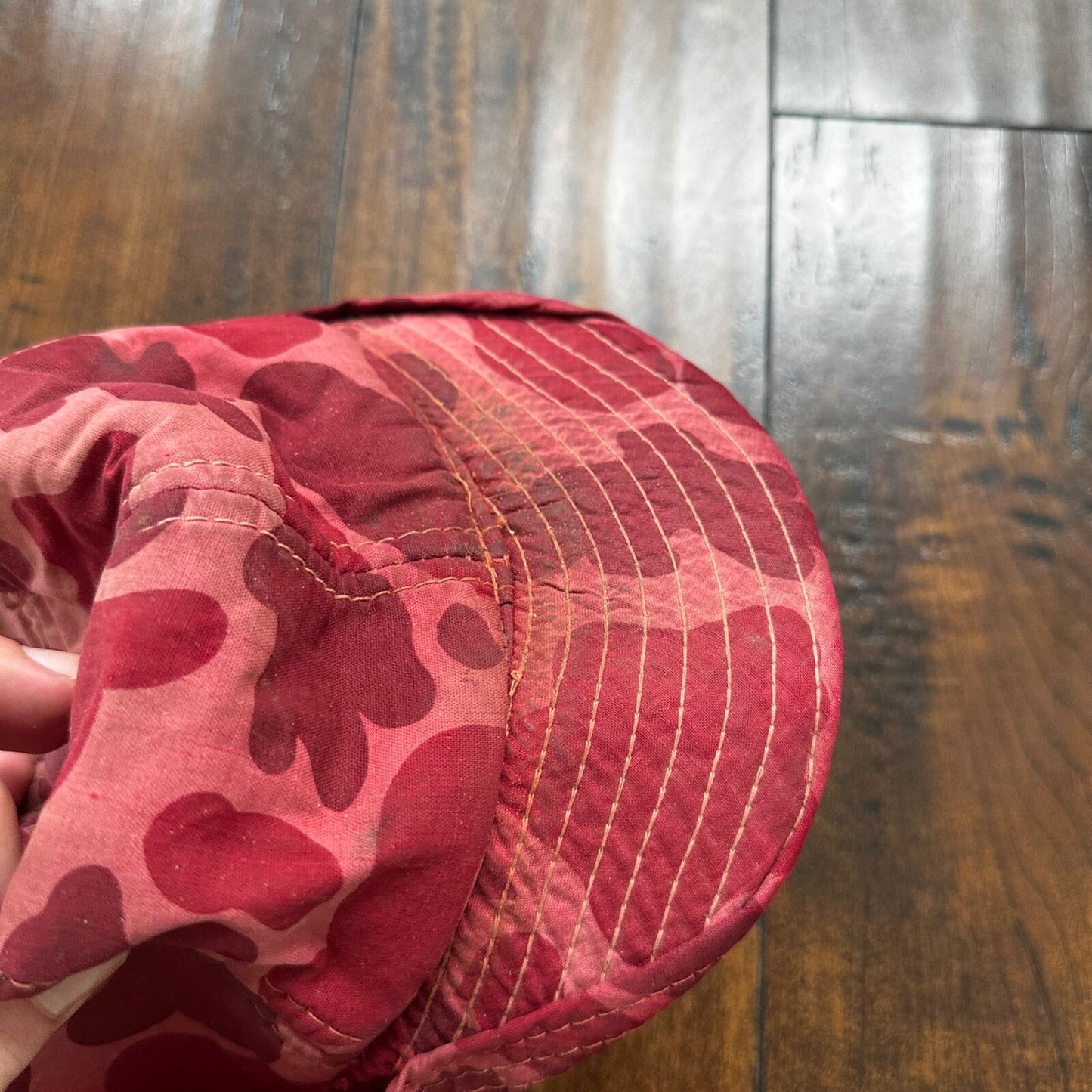 Frogskin 70s Fisherman Vintage Hat Bucket POST WWII Frog Skin Pink Red Camo