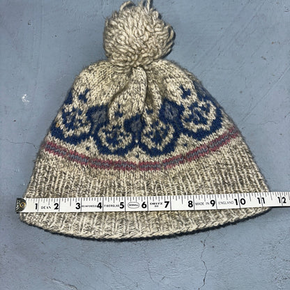 Vintage Danspin Denmark Wool Knit Hat Nordic Fair Isle Beanie Pom Winter Cap 70s