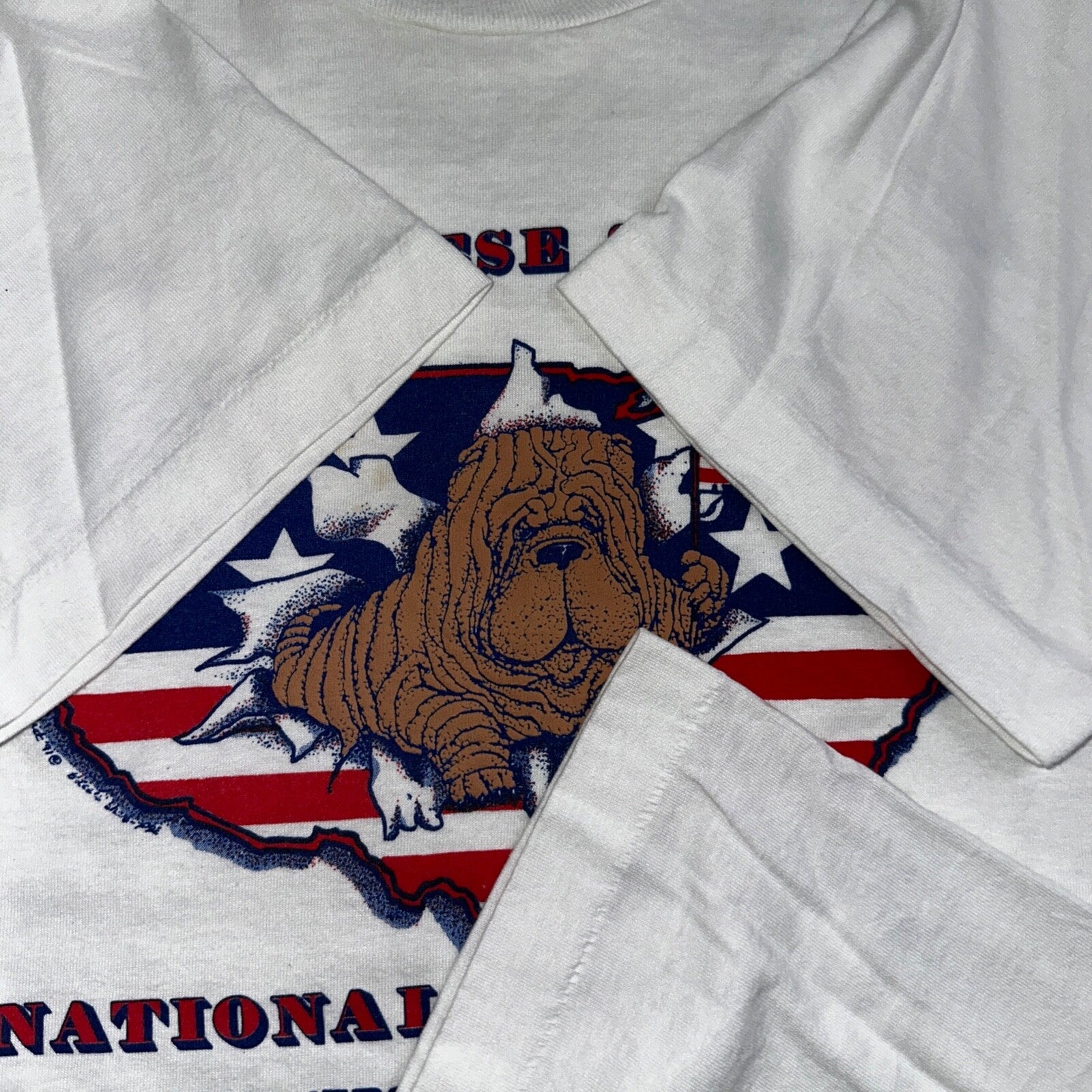 Chinese Shar Pei USA VTG T Shirt 1991 New Jersey Flag Animals Love Cute Dog