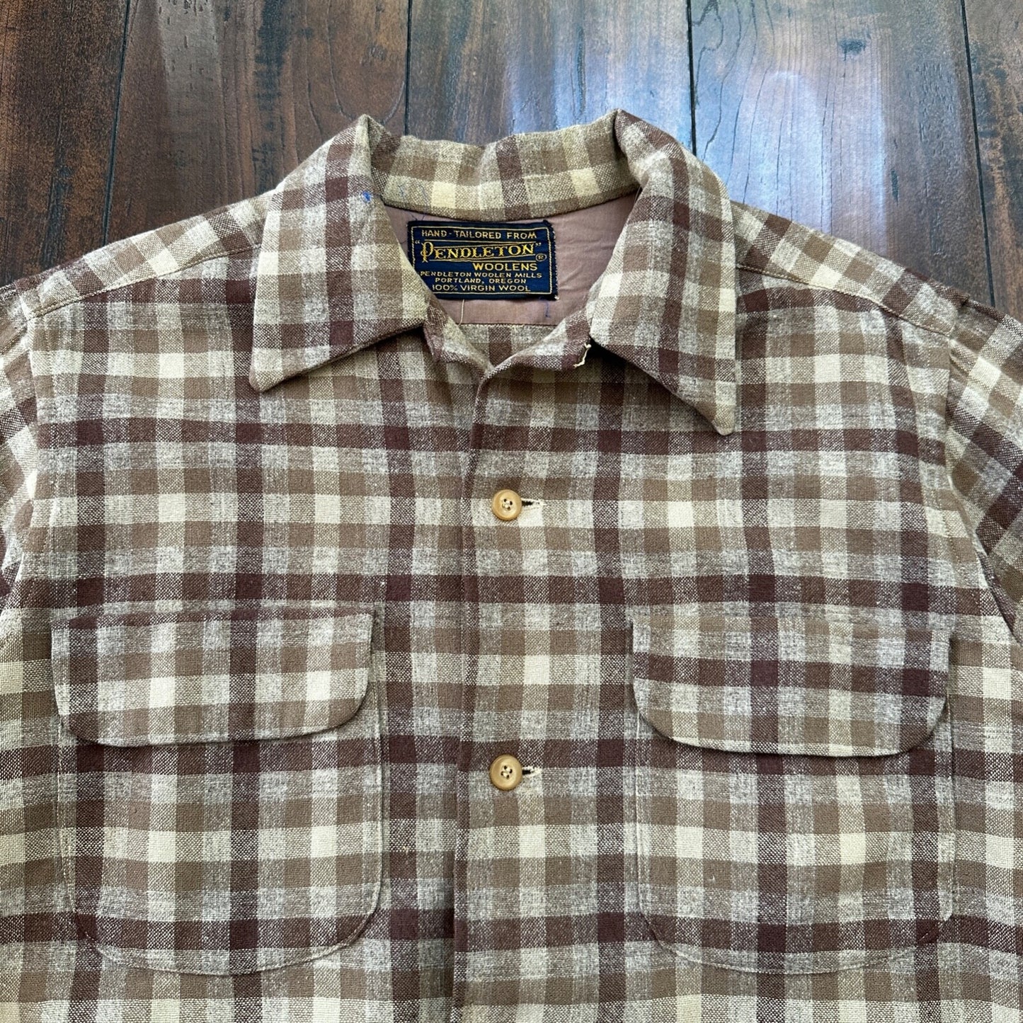 VTG 1950s Pendleton Board Shirt Loop Virgin Wool Plaid Flannel Shirt 50s Brown