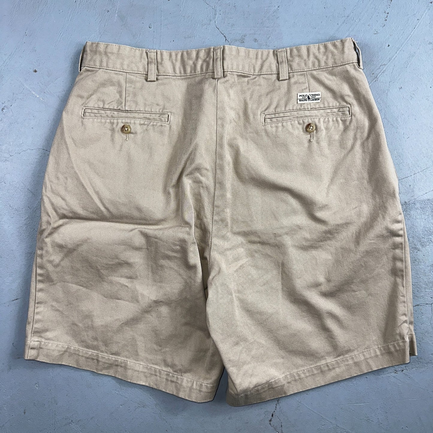 Polo Ralph Lauren Chino Pleated Shorts Mens 34 Beige Khaki 100% Cotton Vintage