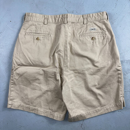Polo Ralph Lauren Chino Pleated Shorts Mens 34 Beige Khaki 100% Cotton Vintage
