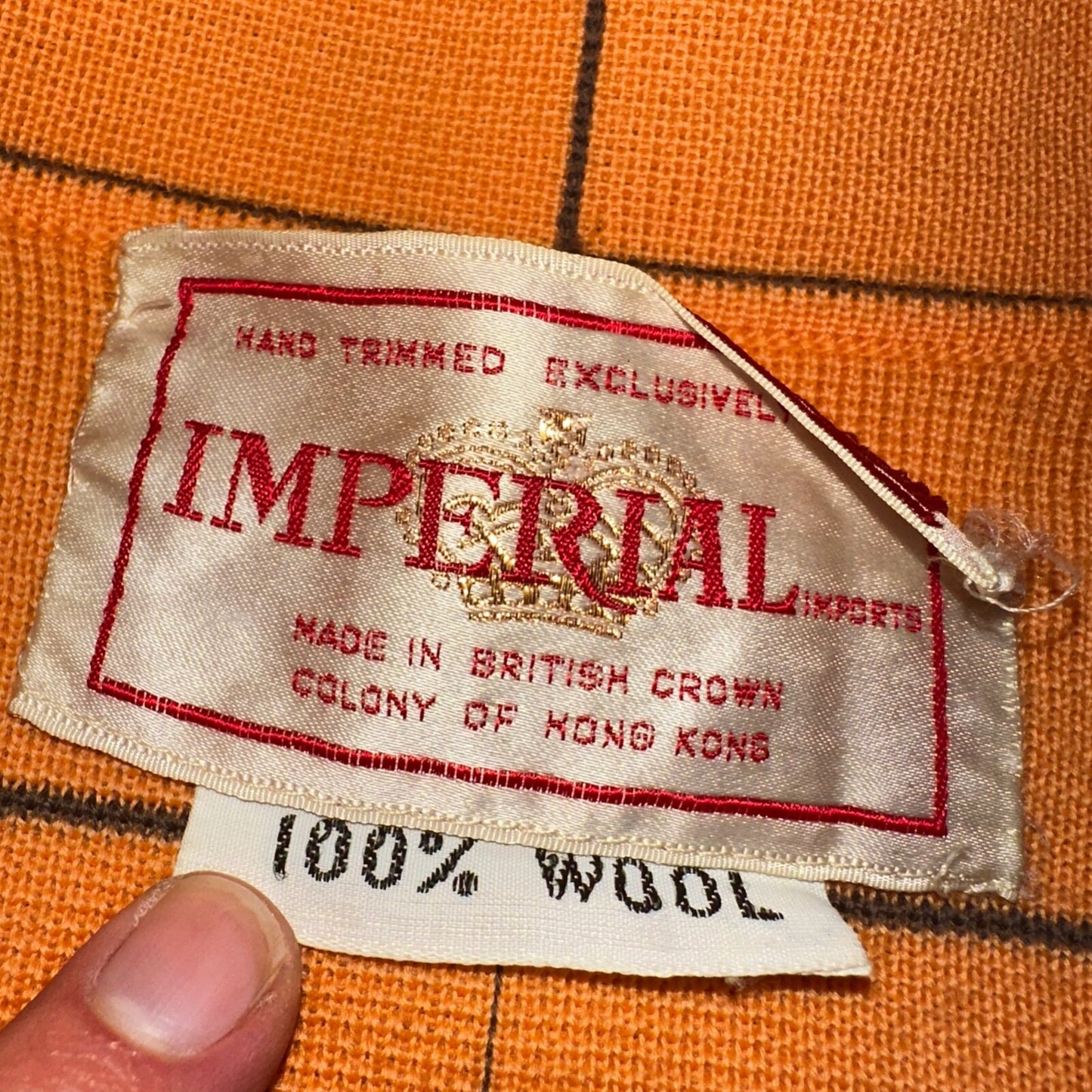 VTG 100% Wool Imperial Long Check Overcoat Womens Orange Rockabilly 1960s 70s