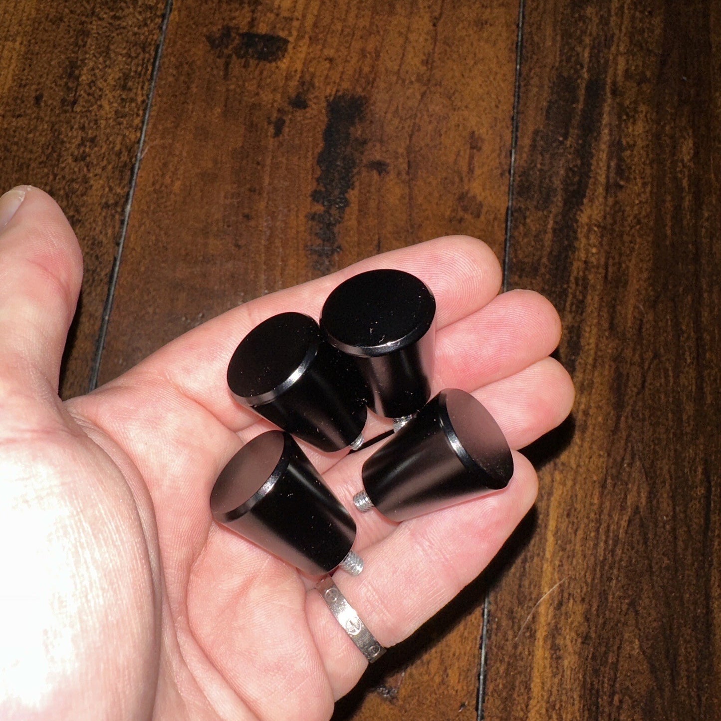 4 Flat Black Pull Knobs For Kitchen Bedroom Cabinet Round Black Dresser MCM VTG