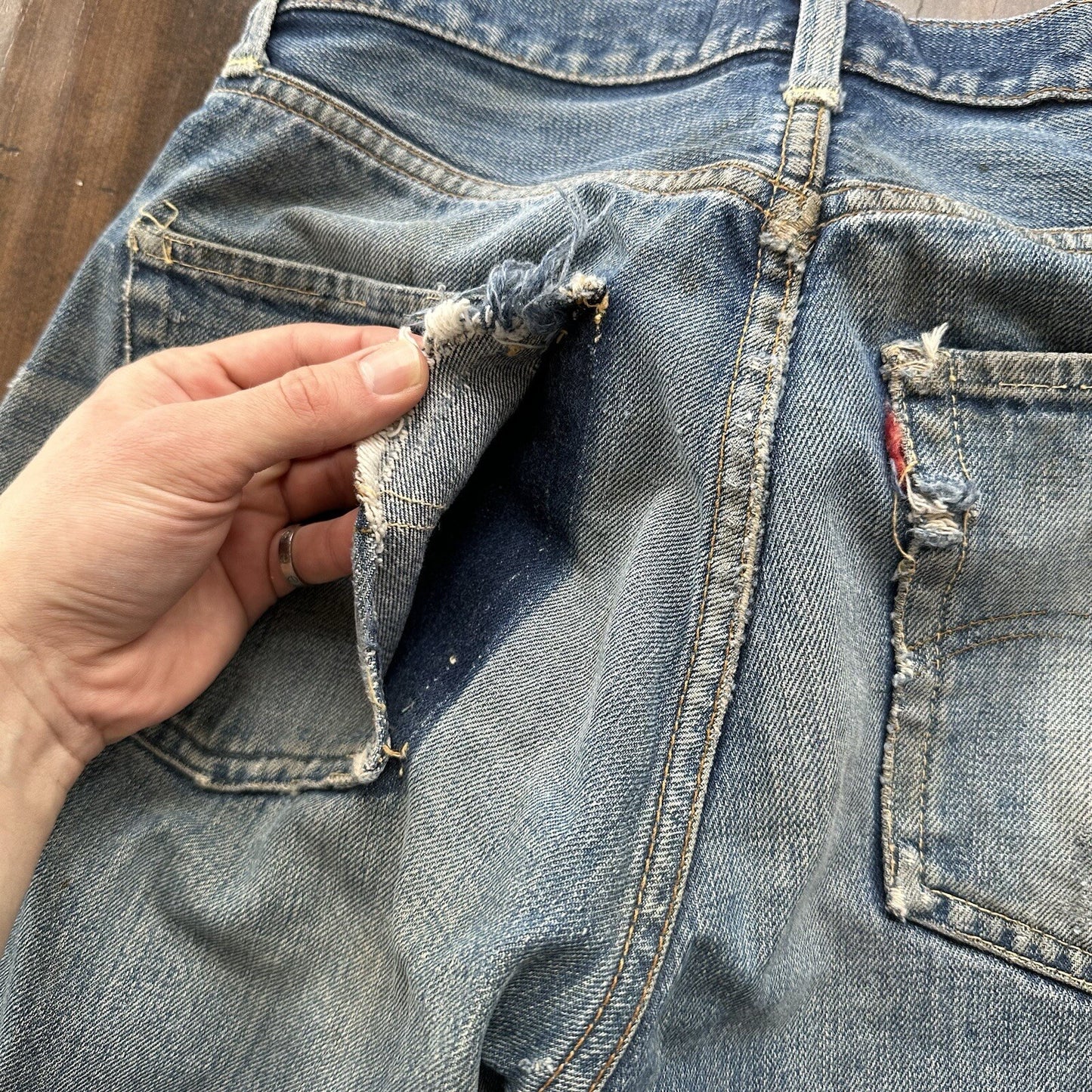 Levis 501 XX Big E True Vintage 60s Redline THRASHED Denim Jeans 1960s 27x26