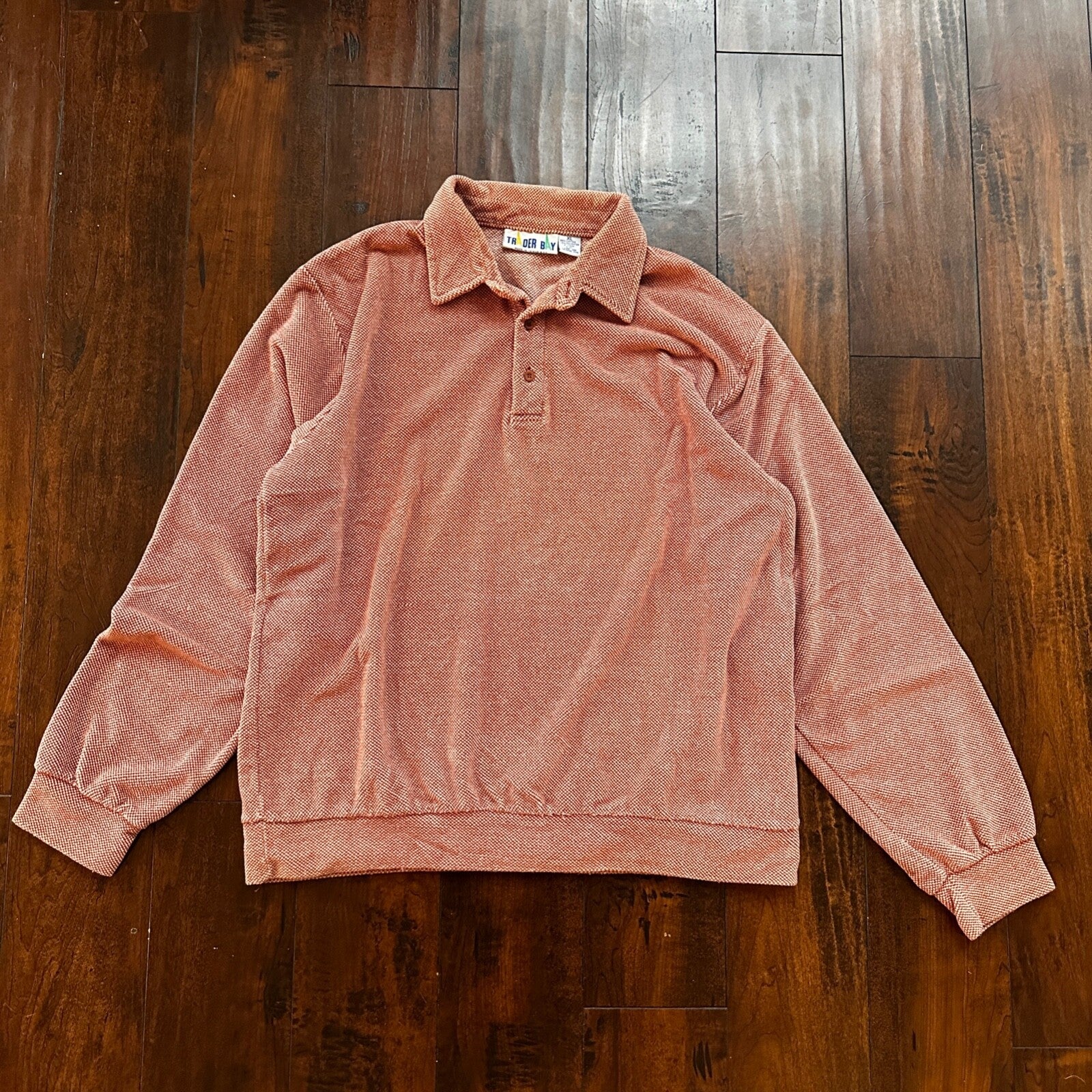 VTG 80s Trader Bay Velour Sweatshirt Sweater Polo Shirt Checker Rockabilly