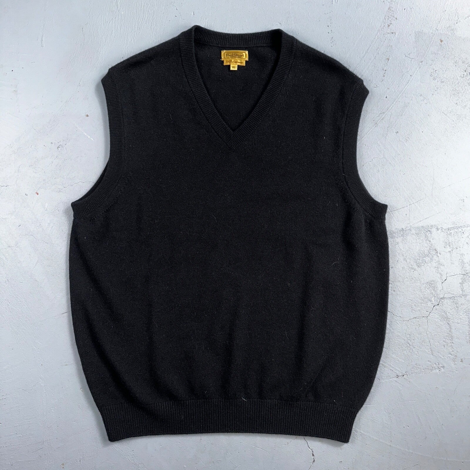 Paul Stuart V Neck Mens Sz XL 100% Cashmere Pullover Sweater Vest Black Scotland