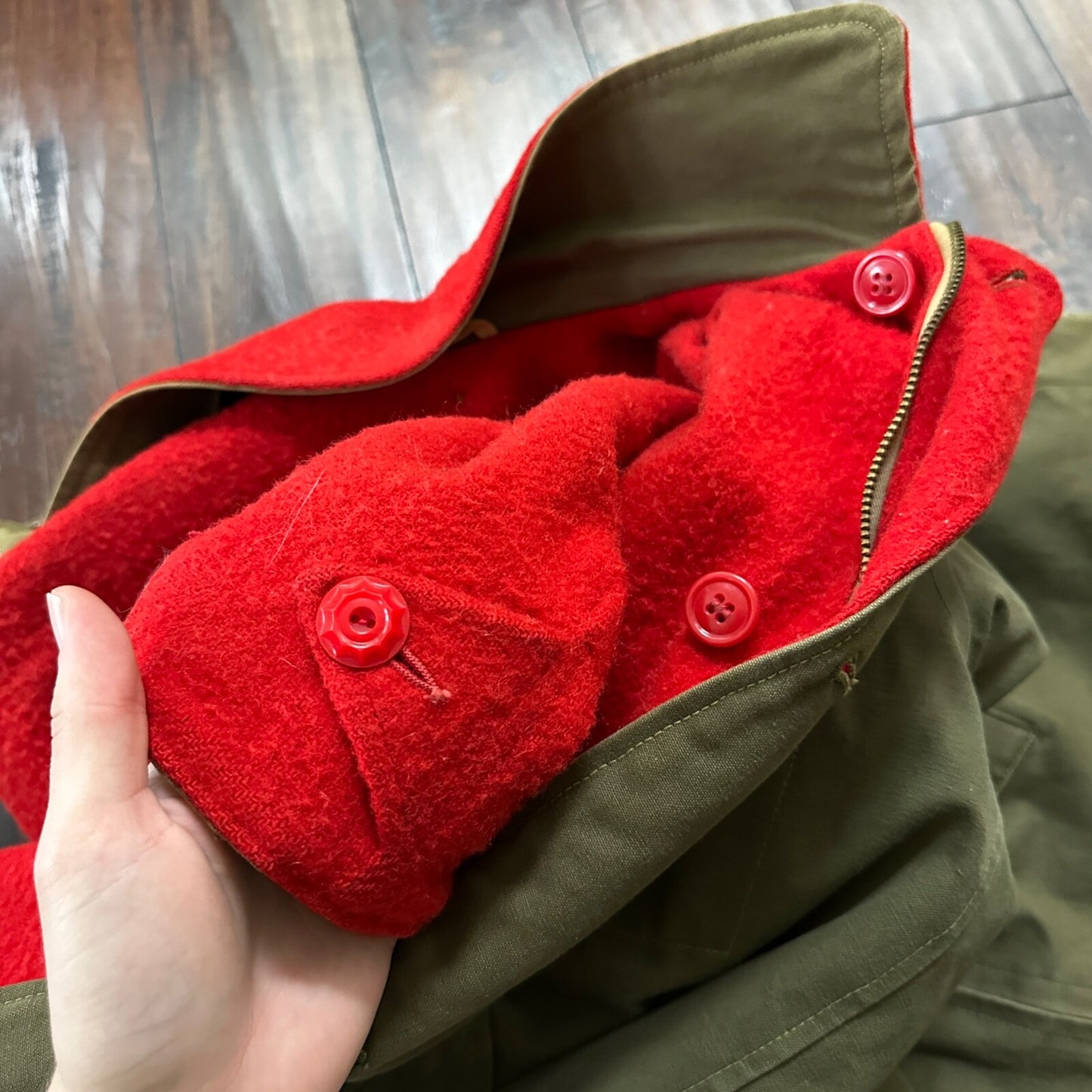 VTG 40s 50s Wool Western Coat Jacket Rockabilly Red Military Green WWII RARE