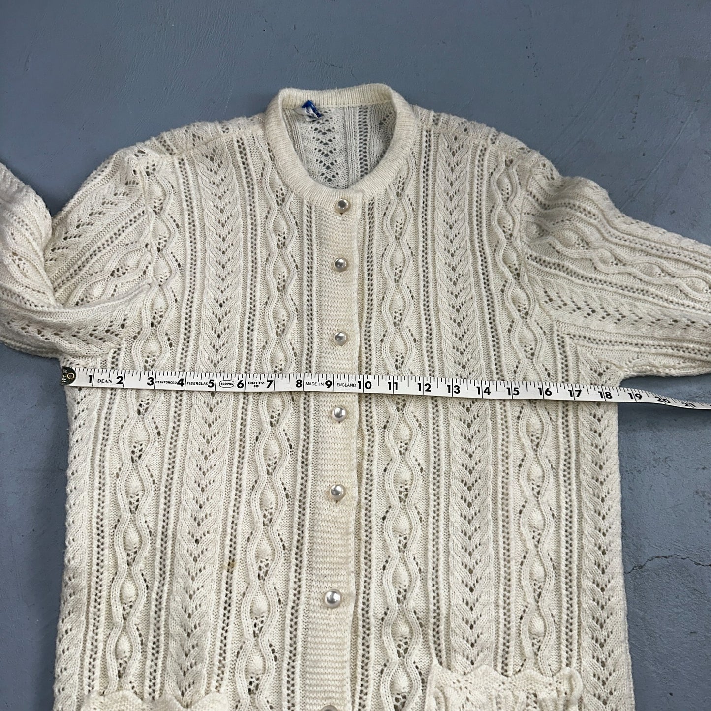 Vintage Wintuk Off White Cardigan Granny Sweater Button Front Orlon Acrylic Long