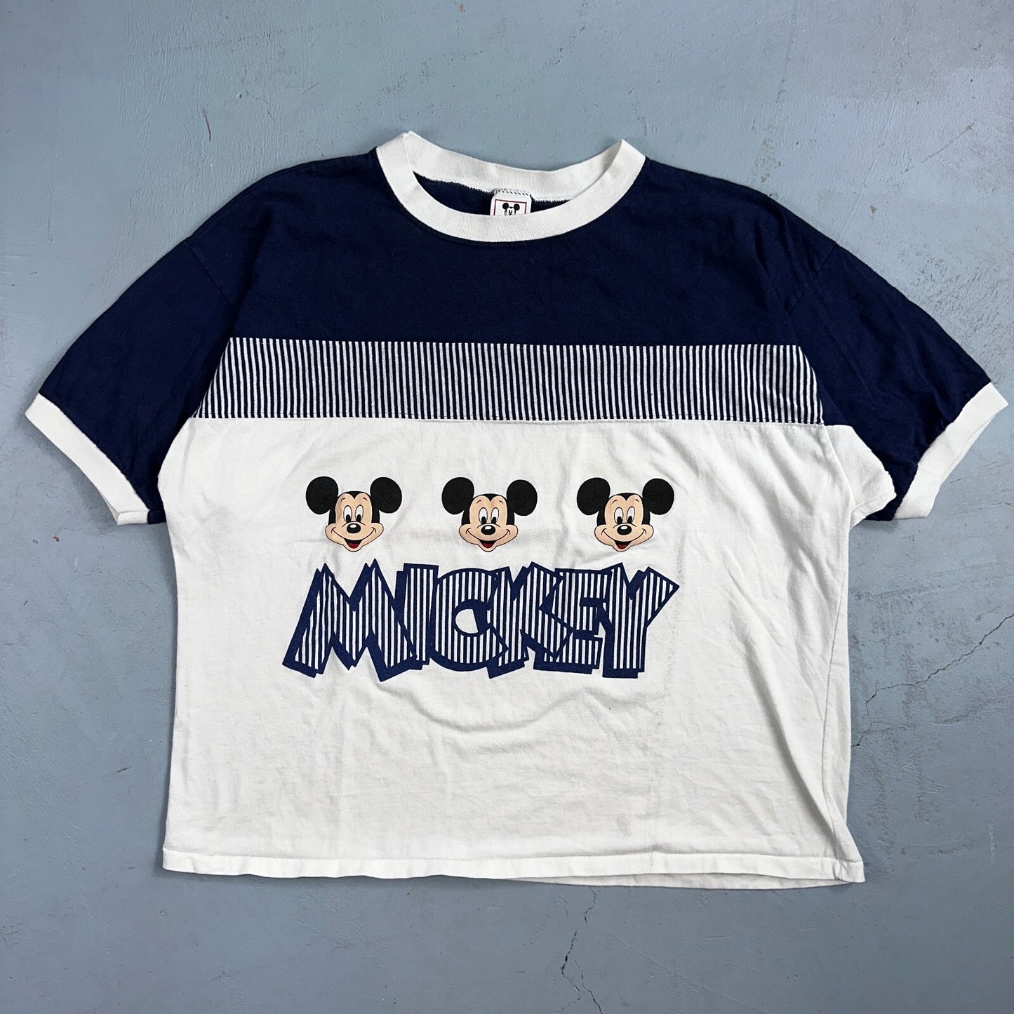 Disney Mickey Mouse Ringer 1980s VTG T Shirt Cute Boxy Crop XL 80s Movie Promo