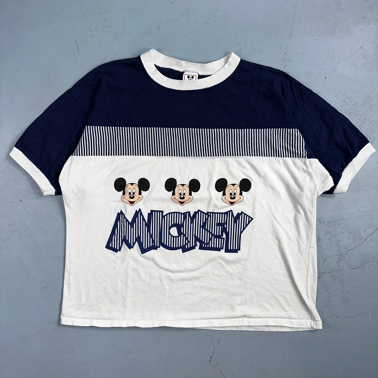 Disney Mickey Mouse Ringer 1980s VTG T Shirt Cute Boxy Crop XL 80s Movie Promo