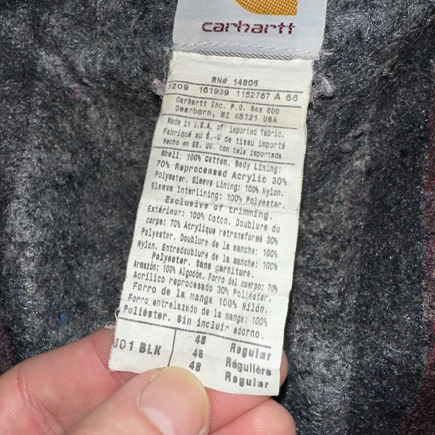 Carhartt VTG Jacket Mens 48 Black Detroit J01 Blanket Lined USA J97 BLK XL