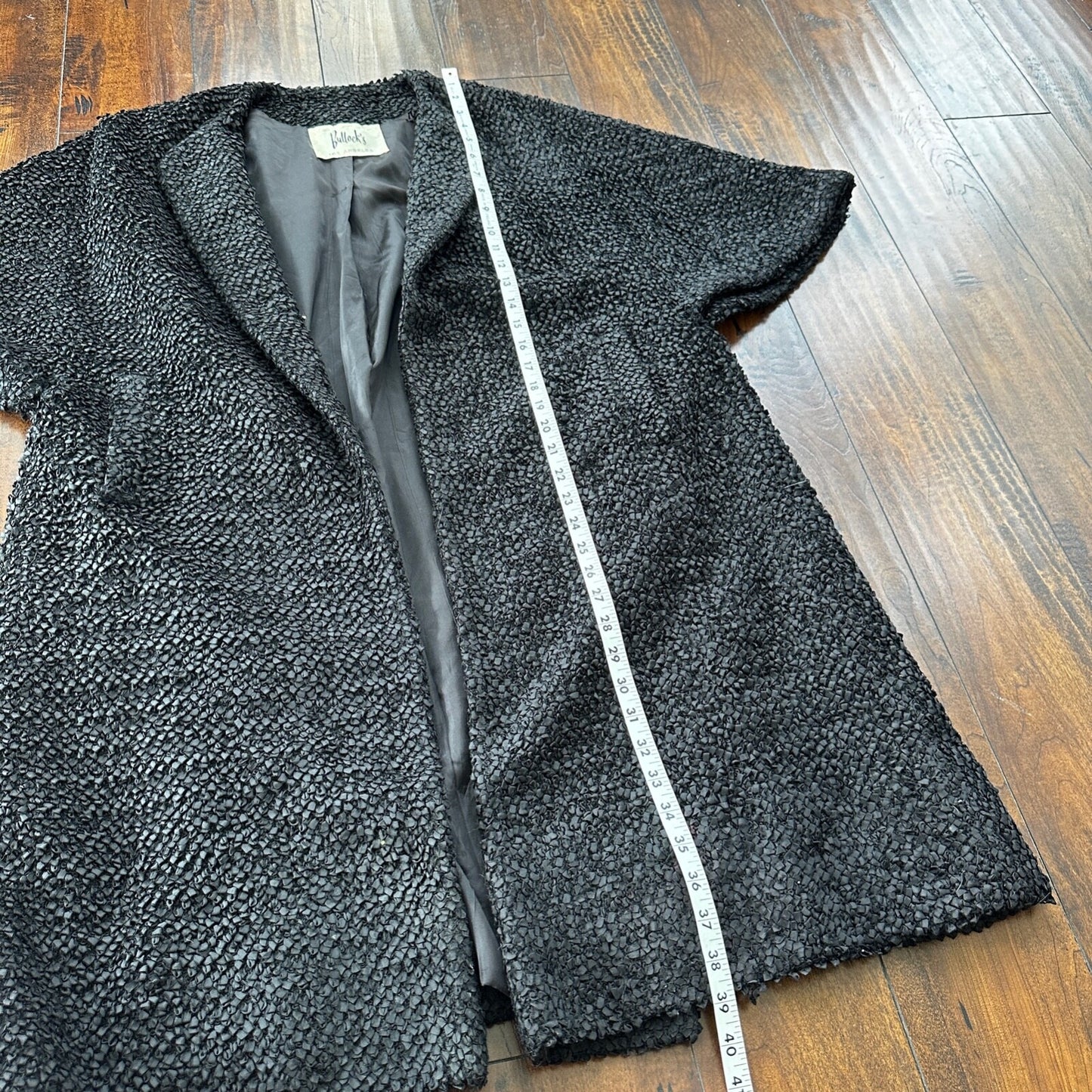 VTG 1960s Bullock’s Womens Shrug Coat Jacket Cute Fall Poly Black Rockabilly 60s