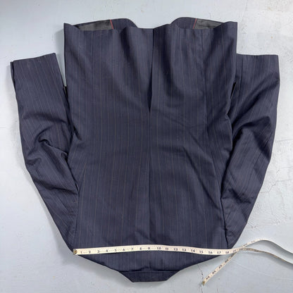 VTG Mens 2 PC Suit 42 Jacket Coat Pants Blue Striped USA Golden Lancer 80s Wool