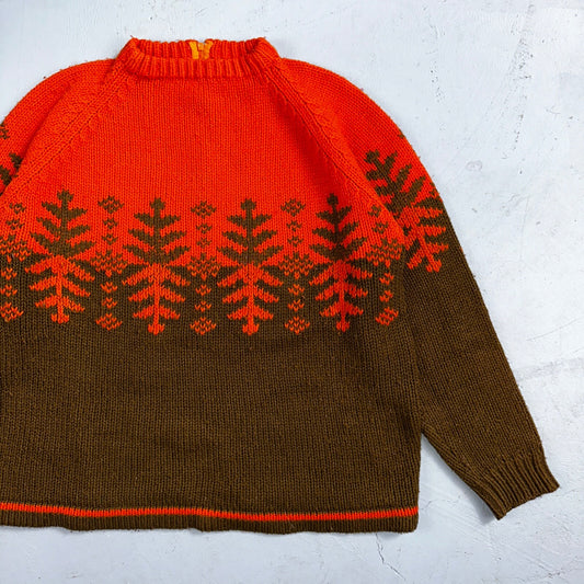 Orange Forest Sweater L Brown Knit USA Made Hunting Cottage Core Anita Shops 70s