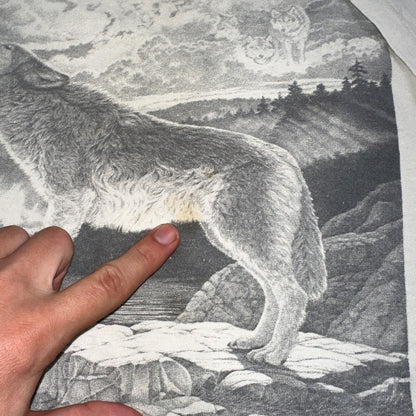 Wolf Howling Rare 90s VTG T Shirt Single Stitch Earth Animals Grunge Art Photo