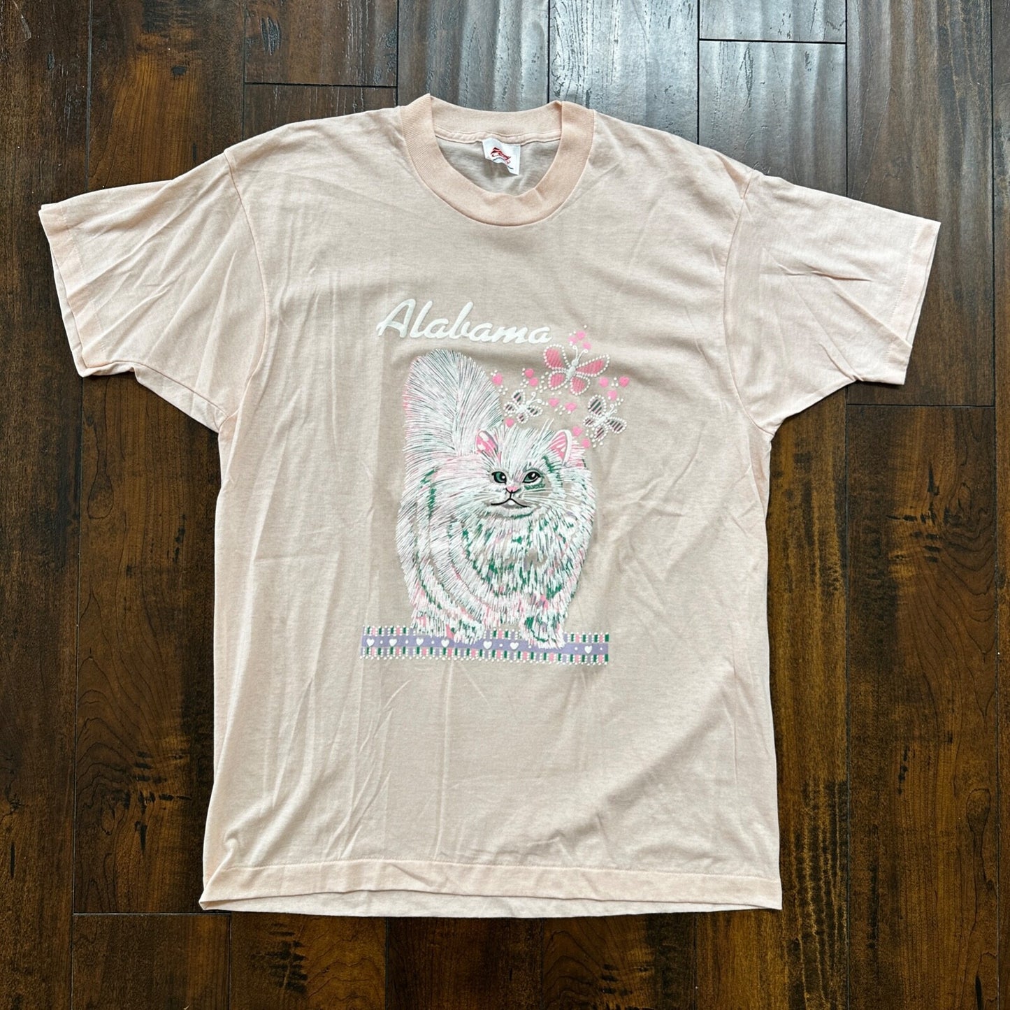 Cute Cat Alabama VTG T Shirt Pink Single Stitch Pink Animals Band XL Nature