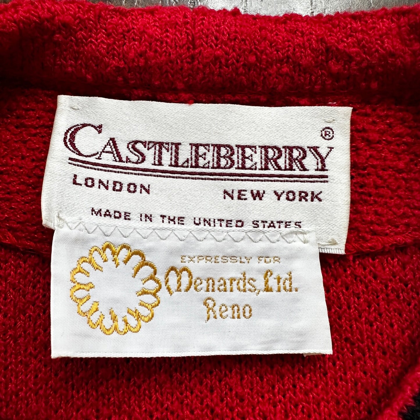 VTG Castleberry Womens Knit Cardigan Blazer Jacket Red Checkerboard Cute Grandma