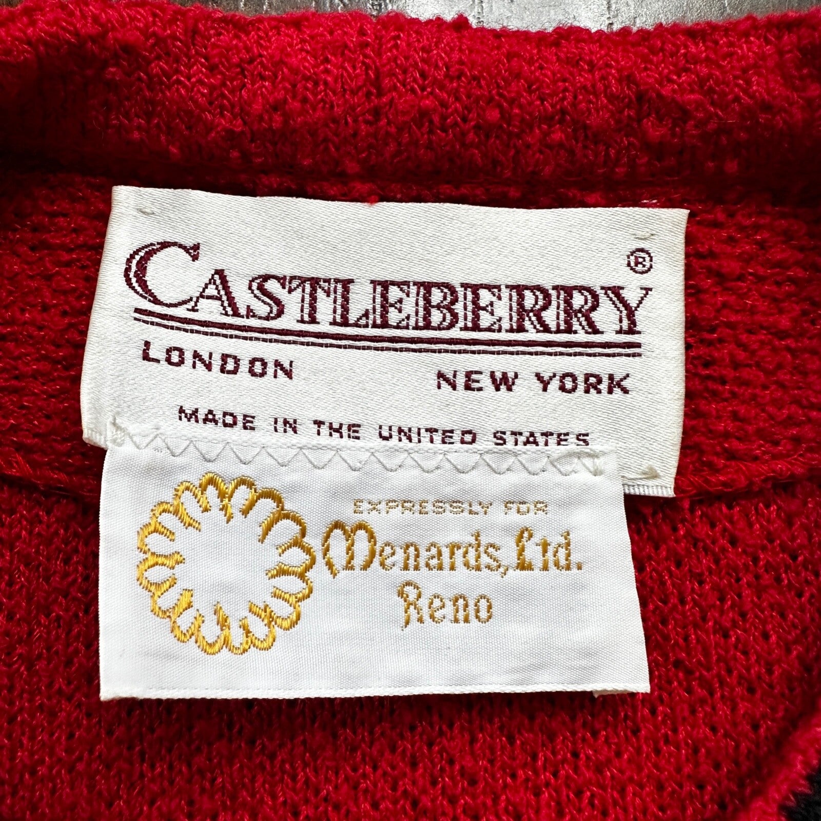 VTG Castleberry Womens Knit Cardigan Blazer Jacket Red Checkerboard Cute Grandma