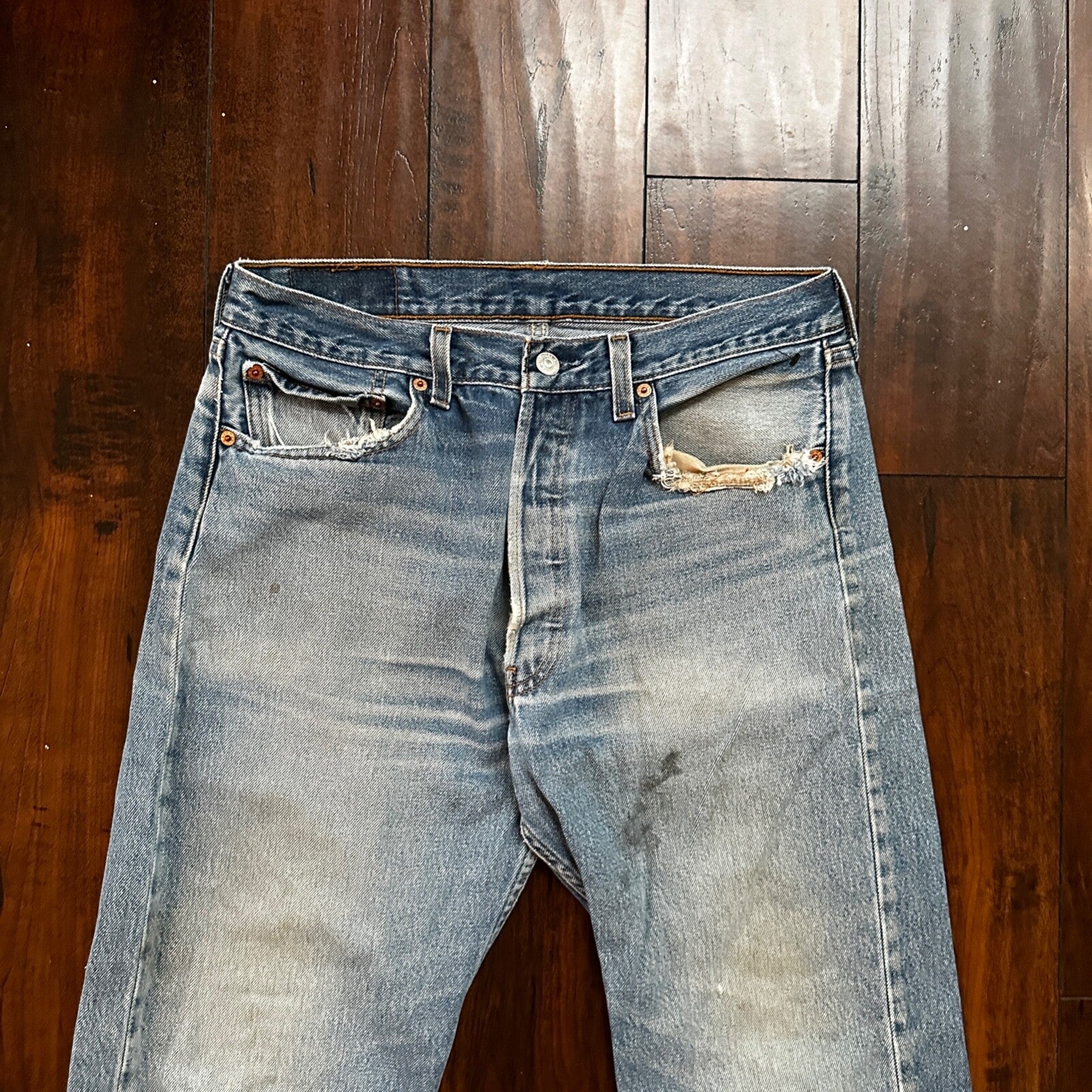 VTG 90s Levis 501 Button Fly 34x38 Tag Jeans Straight Wash Y2K Blue XX Act 30x33