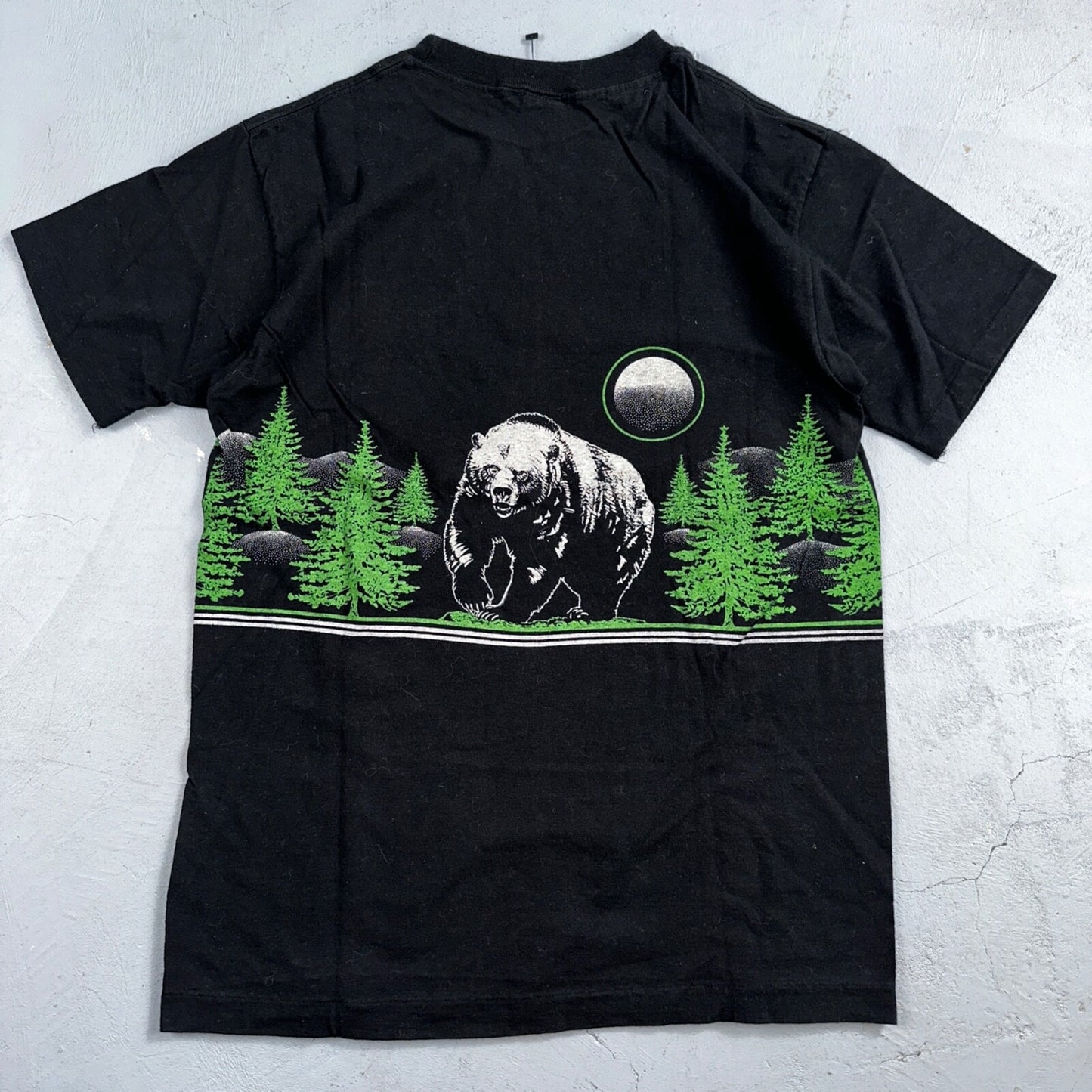 Bear Mountain Montana VTG T Shirt Double Sided 80s Black Art Moon Nature Animal