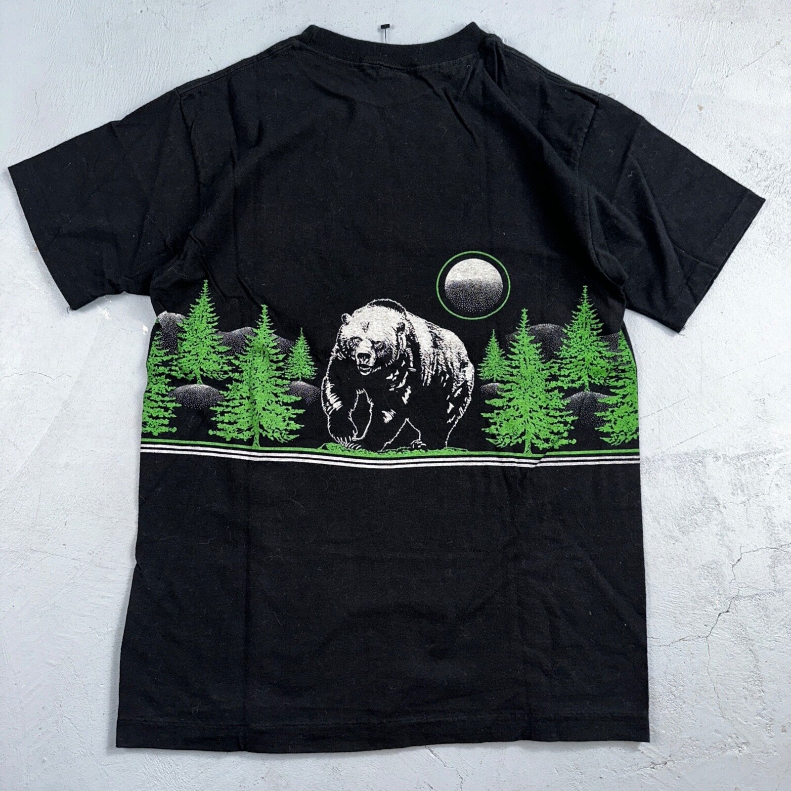 Bear Mountain Montana VTG T Shirt Double Sided 80s Black Art Moon Nature Animal