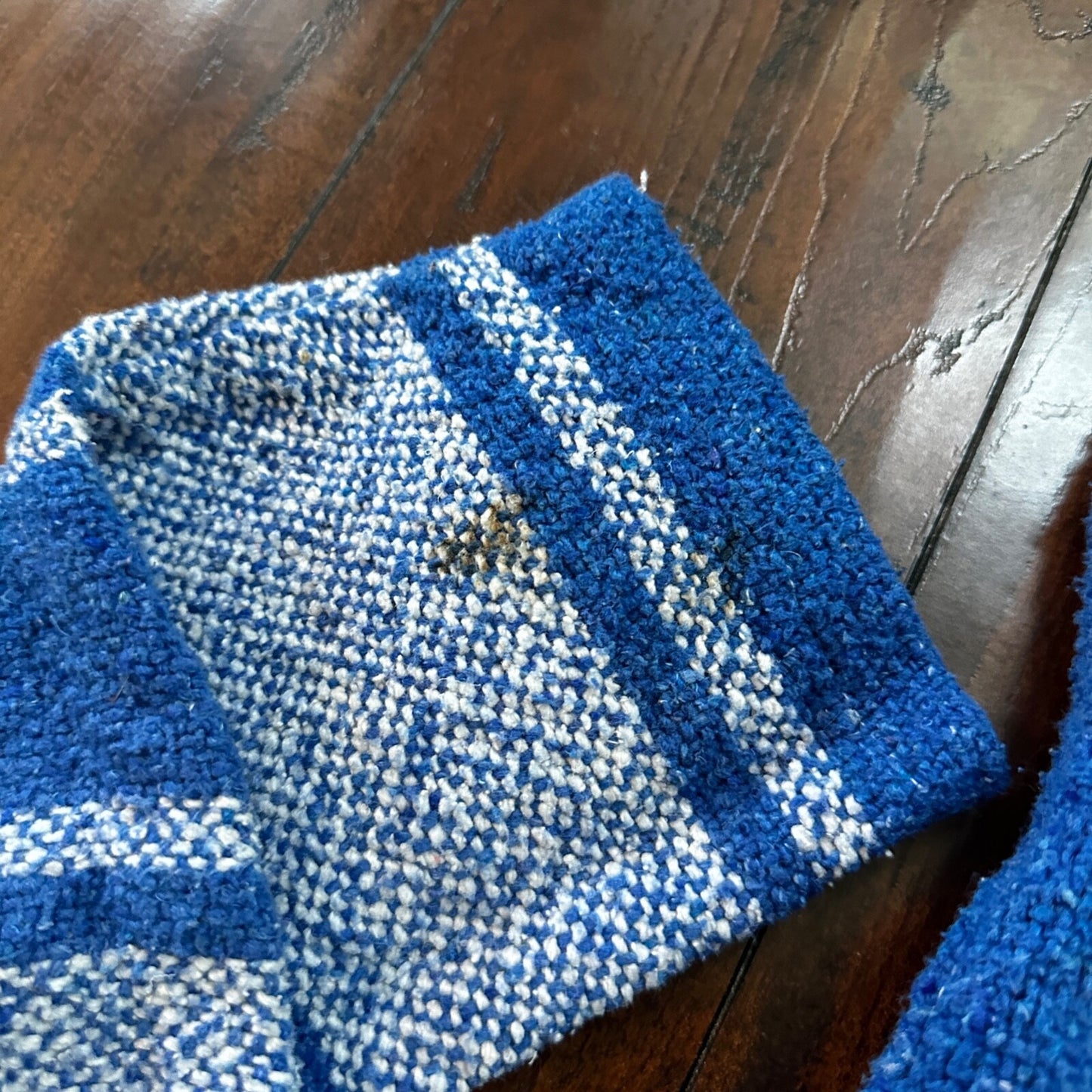 VTG Mexican Poncho Baja Hoodie Surfer Skater Drug Rug Pullover Blue White L