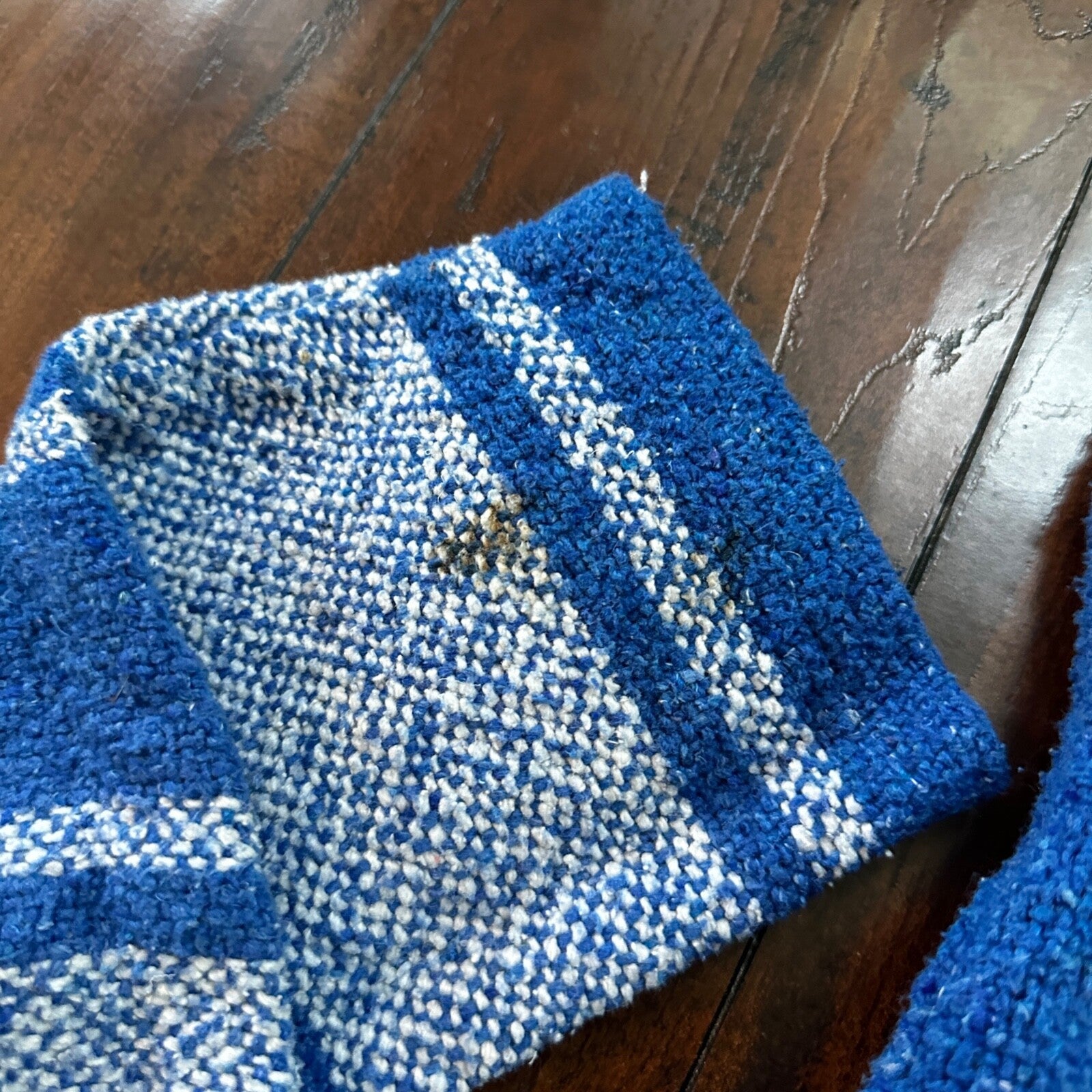 VTG Mexican Poncho Baja Hoodie Surfer Skater Drug Rug Pullover Blue White L