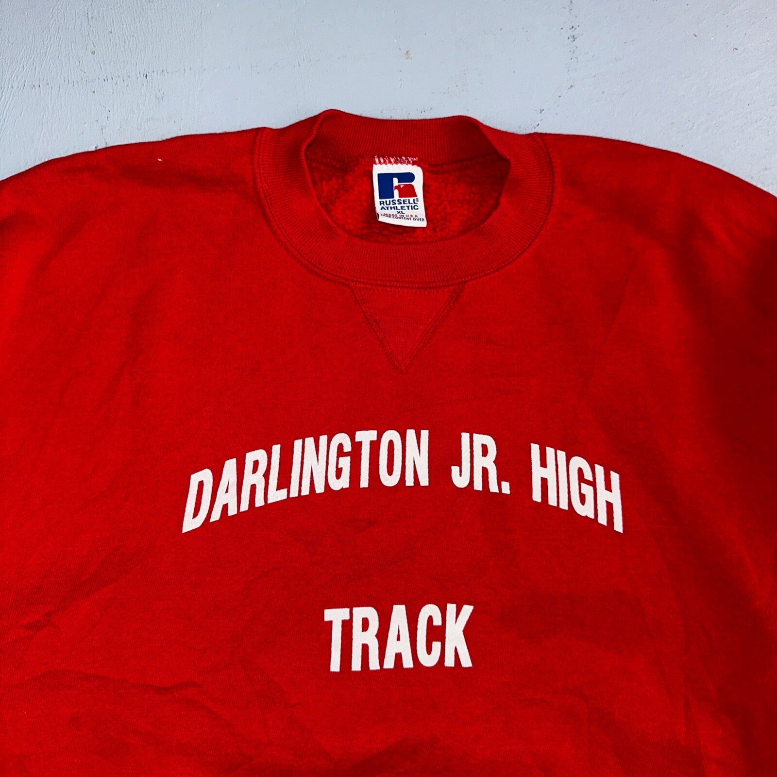 Russell Athletic USA XL Sweatshirt 90s VTG Crewneck Darlington Jr High Track Red