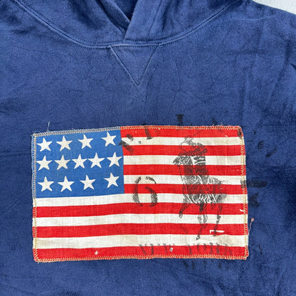 Polo Ralph Lauren Mens Small Americana Flag Slim Navy Hoodie Sweater RL VTG Styl