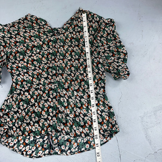 Vintage 1970s Ditsy Floral Brown Blouse 70s Womens Multicolor Rockabilly