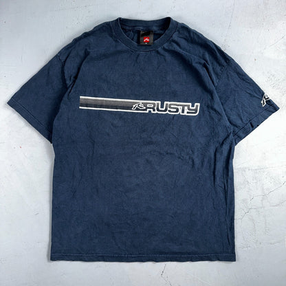 Rusty Surf Shirt 90s Y2K Skate Grunge Navy Blue Hibiscus Vintage Hawaii Sz XL