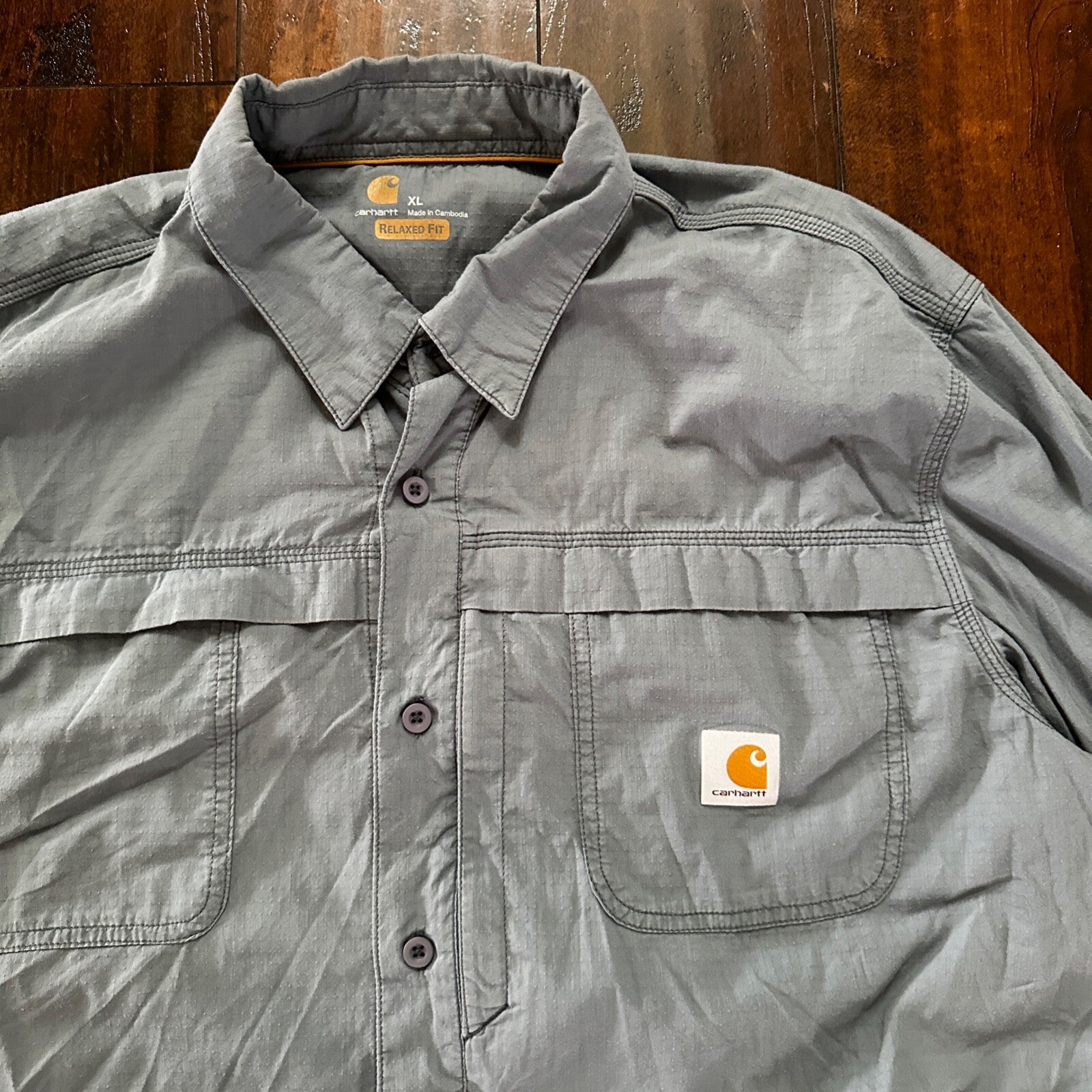 Carhartt Button Shirt XL Blue Force Long Sleeve Shirt Vented Relaxed Fit 101290