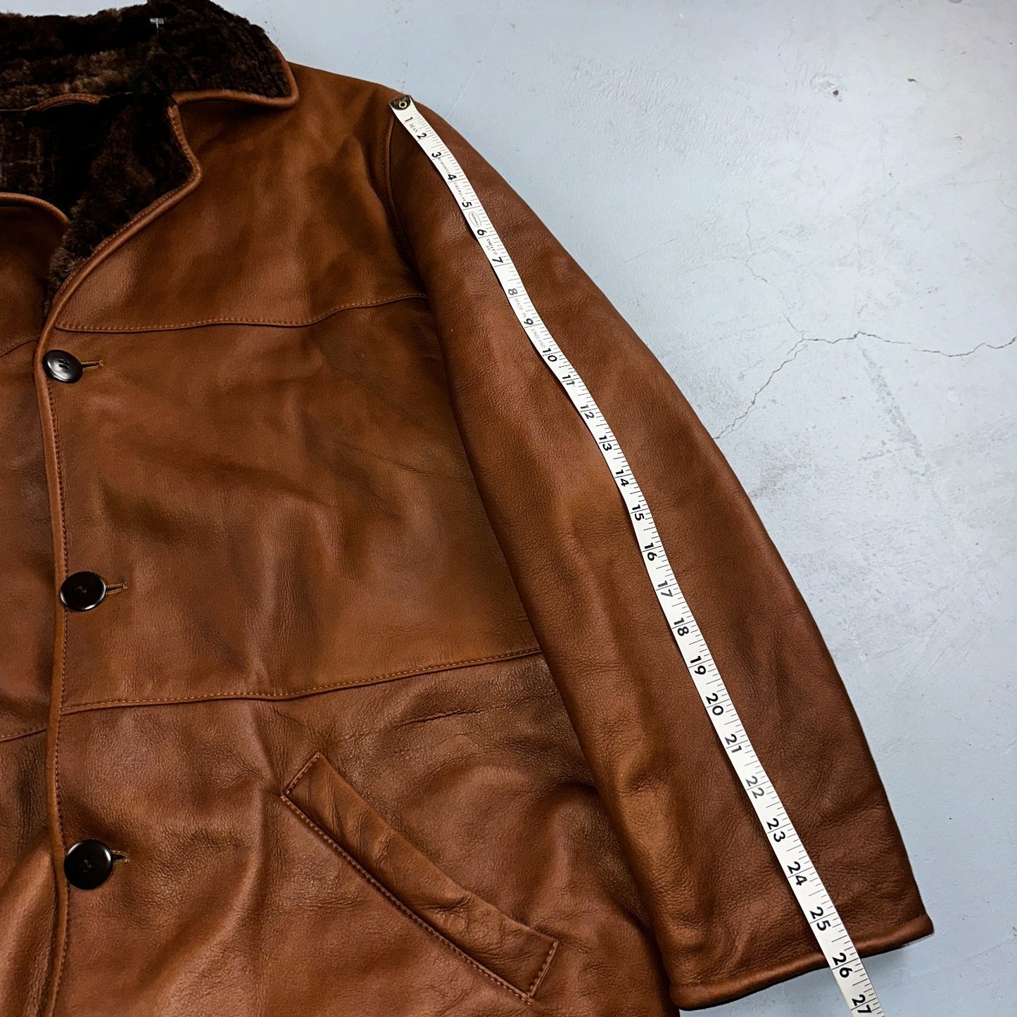 Bobby Jones XL Mens Coat Safari Parka Brown Leather Fur Lined Classy Long