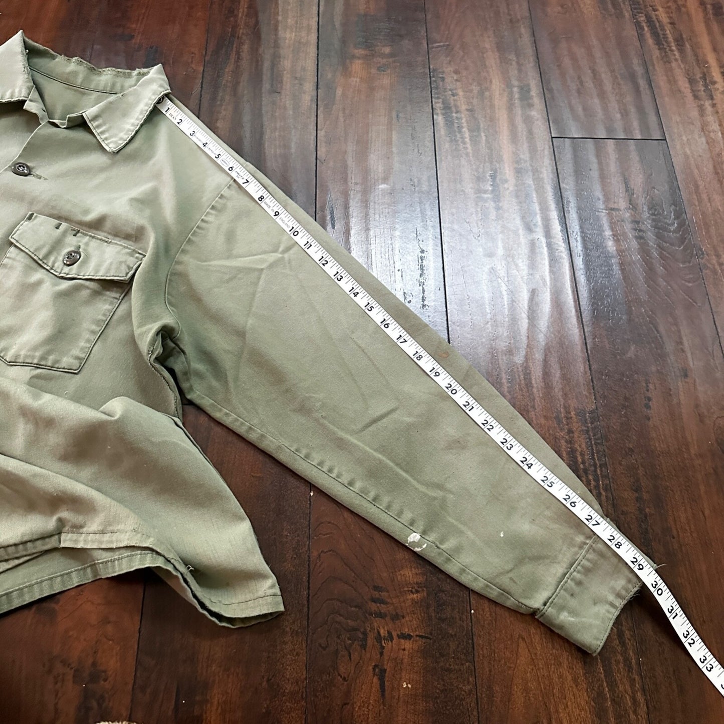 VTG US Thrashed Soft Military Shirt OG-107 Vietnam 1970s 1960s Post WWII