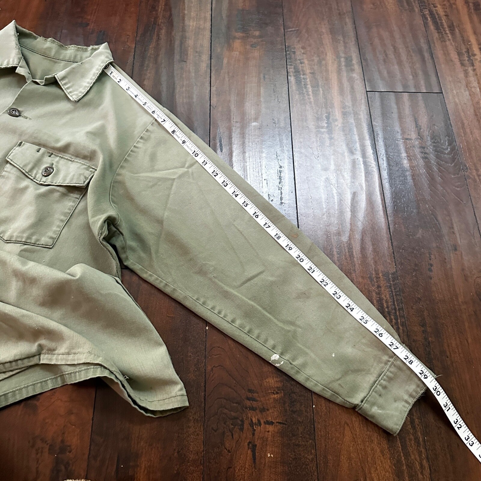 VTG US Thrashed Soft Military Shirt OG-107 Vietnam 1970s 1960s Post WWII