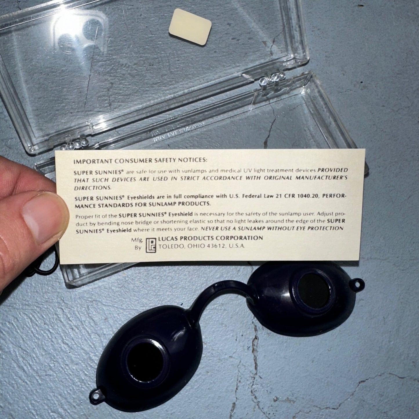 Vintage 1986 LUCAS Super Sunnies Eyeshields Navy Tanning Bed Protection Eyewear