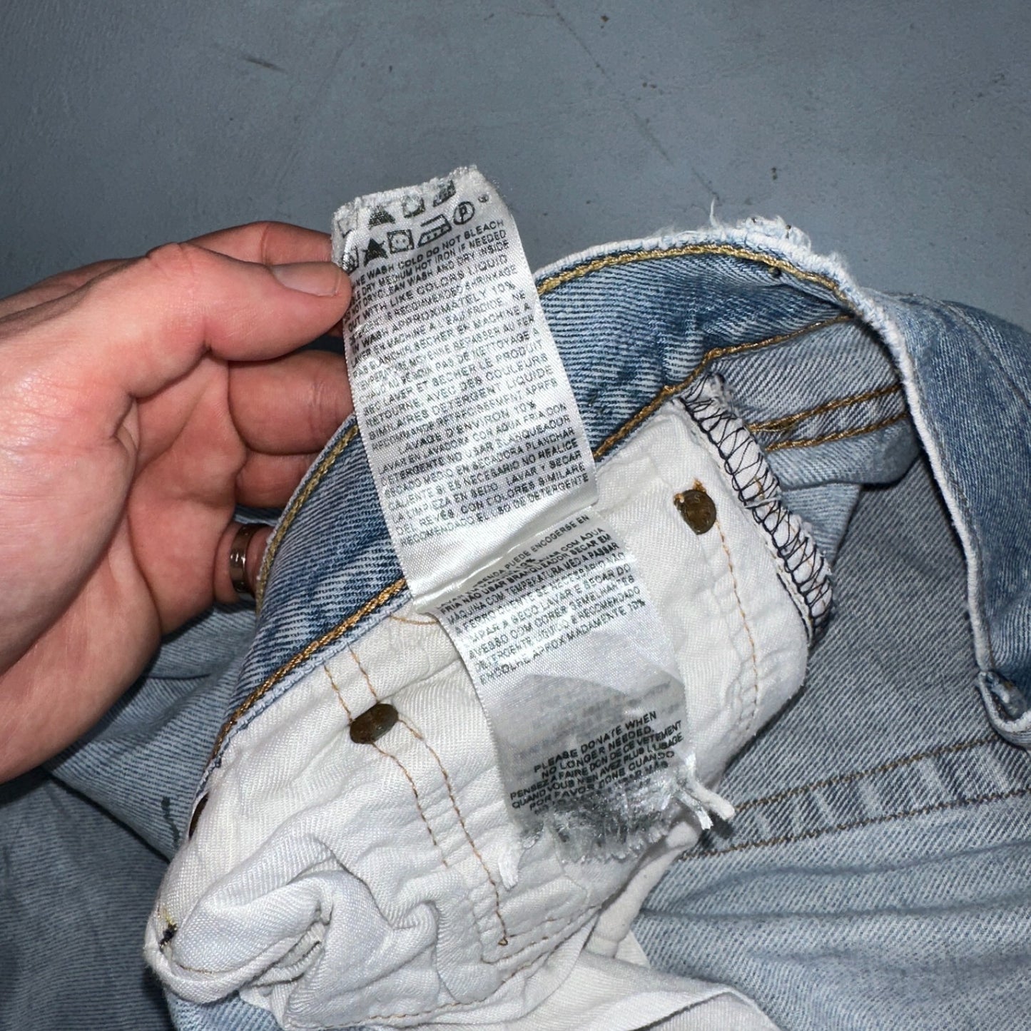 Levis 501 Vintage Y2K XX Straight Leg Jeans Rips Blue Light Wash 46x32 Act 42x28