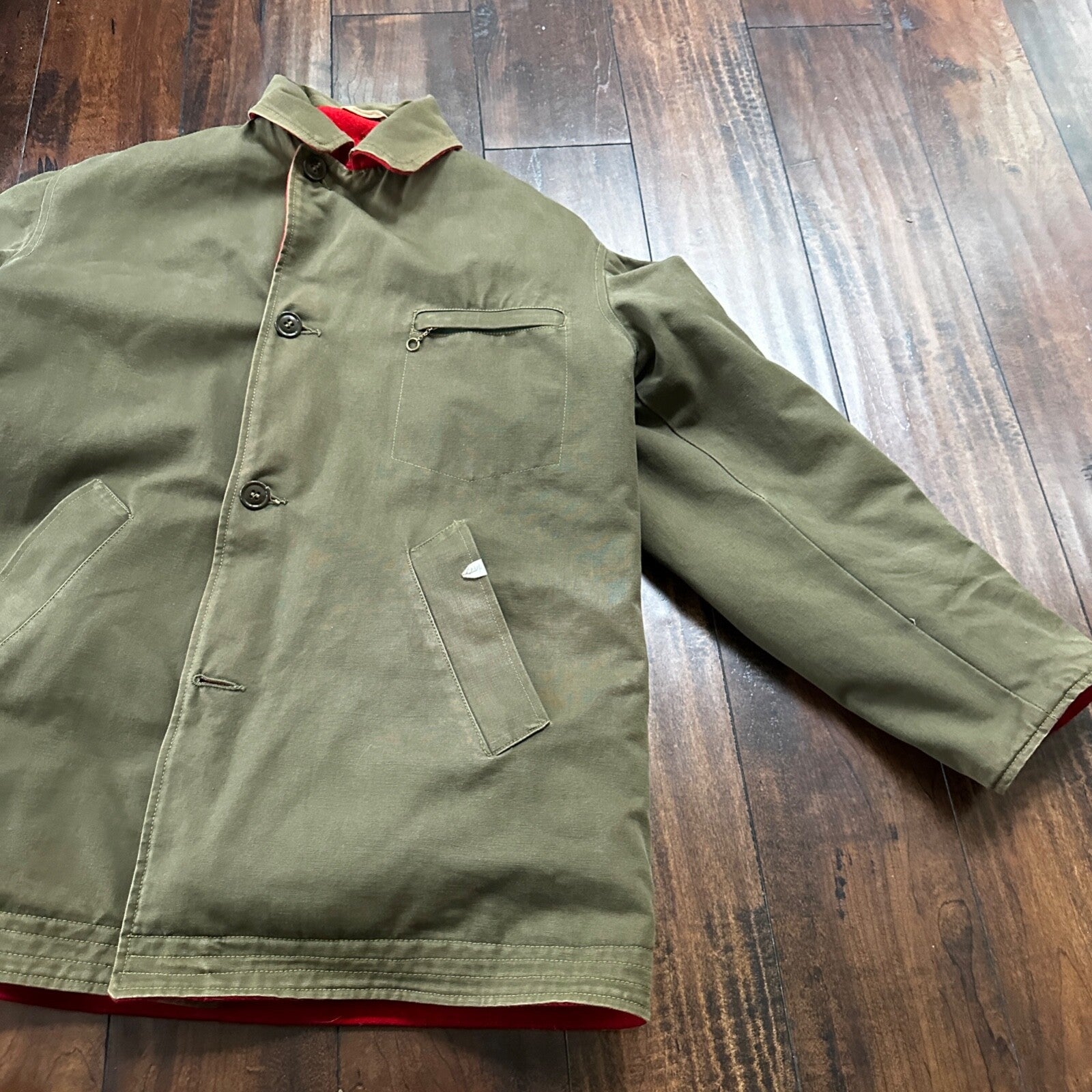 VTG 40s 50s Wool Western Coat Jacket Rockabilly Red Military Green WWII RARE