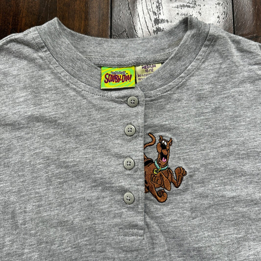 VTG Scooby Doo Cartoon Network Gray Henley Embroidered Shirt Top 90s 2001 Y2K
