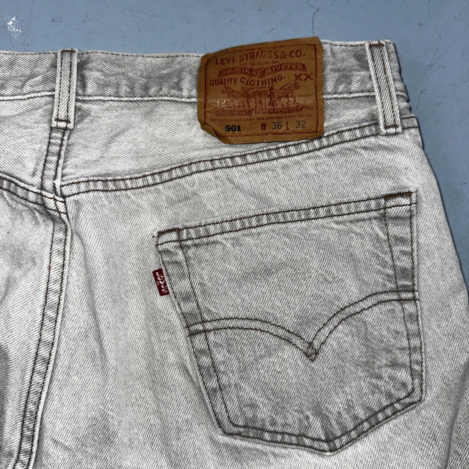 Levis 501 Vintage 90s USA XX Straight Leg Jeans Gray Light Wash 36x32 Act 33x30