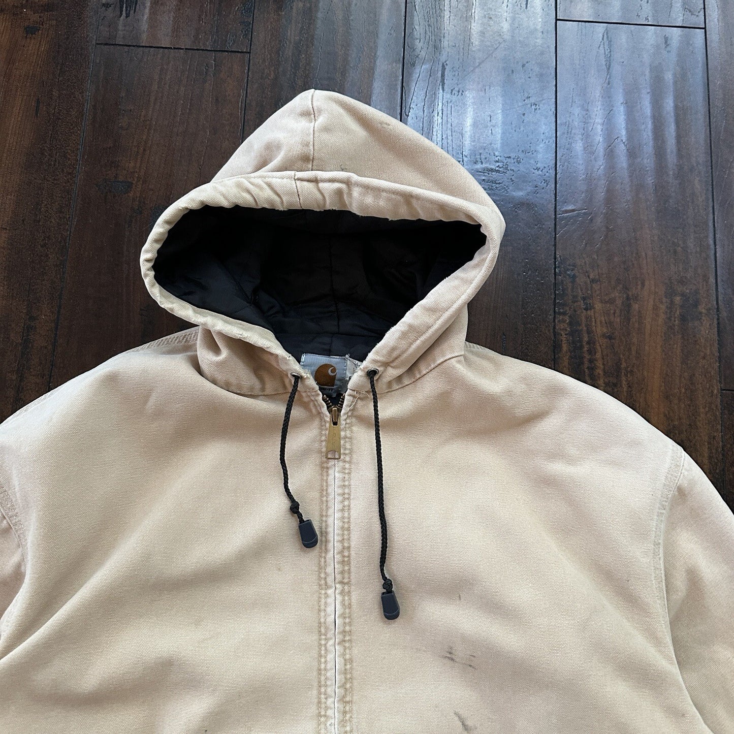 VTG 90s Carhartt Hooded Quilted Lined Tan Duck Canvas Jacket JQ295 2XL