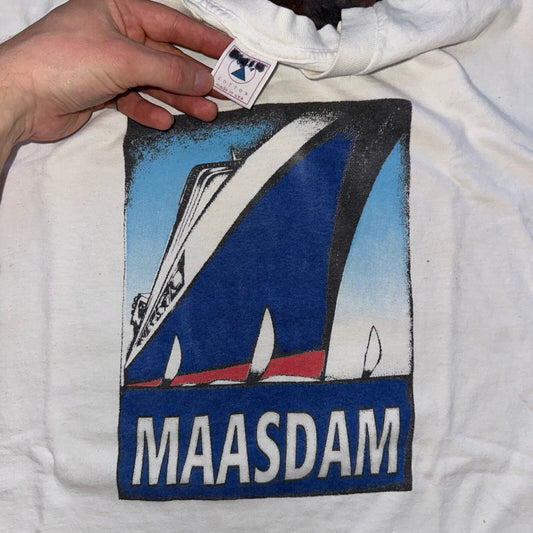 Maasdam Ship Cheese USA Vintage T Shirt 90s White Art Sailing Life Rap Music