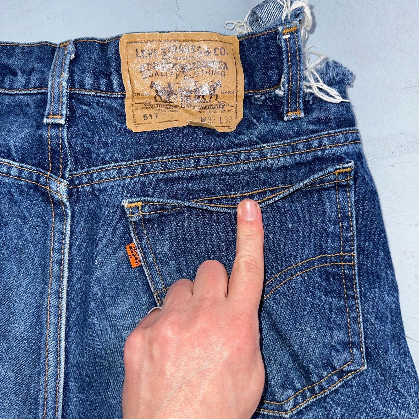 Levis 517 Vintage 90s USA Orange Tab Bootcut Flare Blue Worn Jeans Thrash 32x32