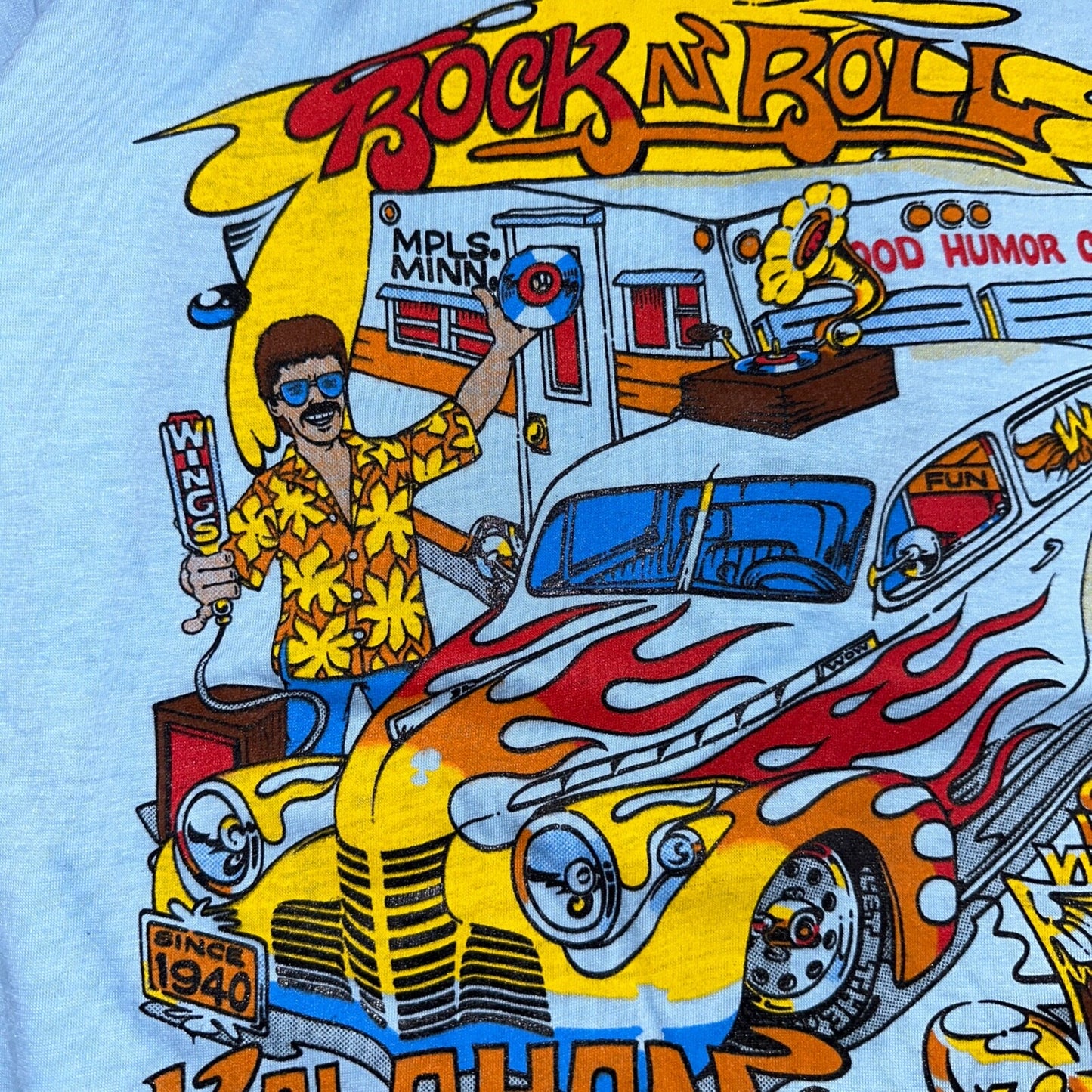 Rock N Roll 80s VTG T Shirt Vinyl Kalahan Wings Beer Rockabilly Life Cars Graph